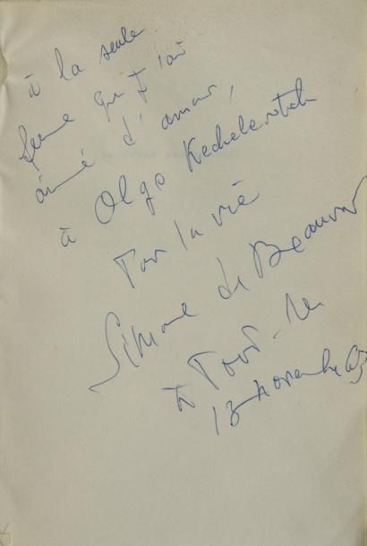 BEAUVOIR Simone de «La force des choses», 1963, Gallimard.
Envoi à Olga Keseljevich:...
