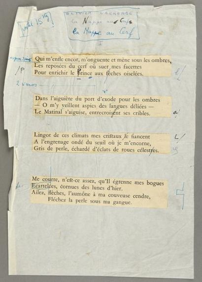 LARRONDE Olivier Petit ensemble de tapuscrits autour de ses poèmes: «soigner ses...