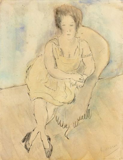 Jules PASCIN (1885-1930) Élégante assise
Aquarelle sur traits de crayon.
Signée en...