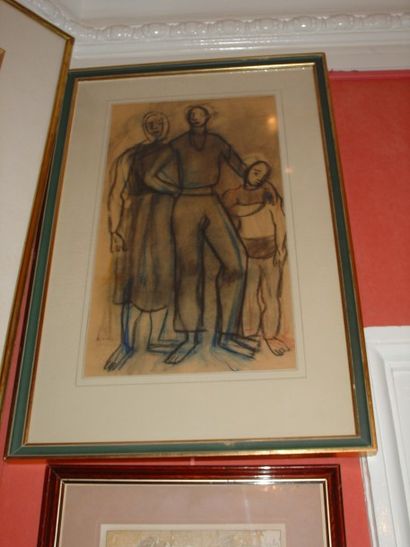Georges KARS (1882-1945) La famille
Fusain et crayons sur papier bistre.
Signé en...