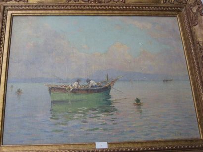 Eugène Baptiste DAUPHIN (1857-1930) "Pêcheurs dans la rade de Toulon", huile sur...