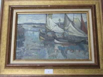 Georges Albert CYR (1880-1964) "Le Port de Honfleur", huile sur carton signée en...