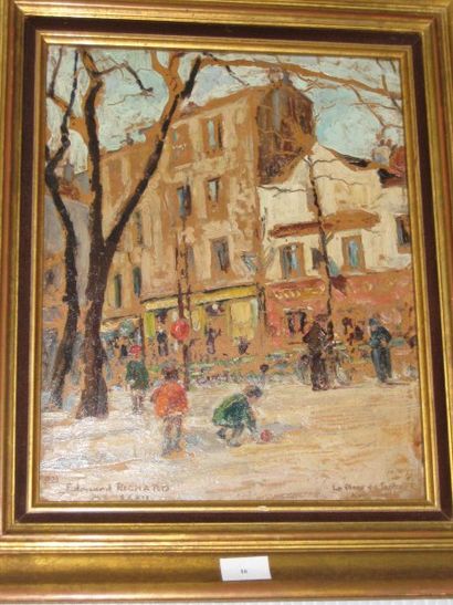 Edouard RICHARD (1883-?) "La place du Tertre", huile sur carton signée, datée 1927,...