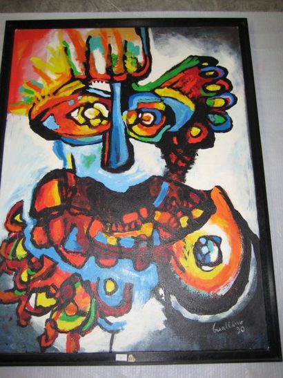 Patrick GUALLINO (Né en 1943) "Vertigineux visage", acrylique sur toile signée et...