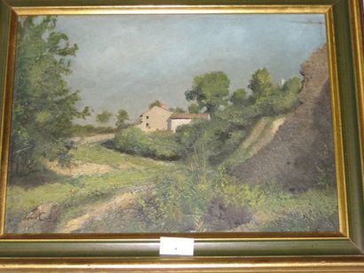 Louis Alexandre CABIE (1854-1939) "Paysage à la maison", huile sur panneau d'isorel...
