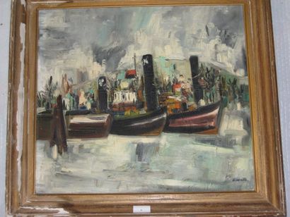 Gérard LACAILLE (XXème Siècle) "Le port de Rouen", acrylique sur toile signée en...