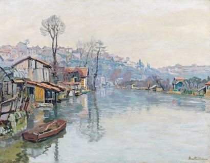 Henri PAILLER (1876-1954) La rivière en décembre Huile sur toile. Signée en bas à...