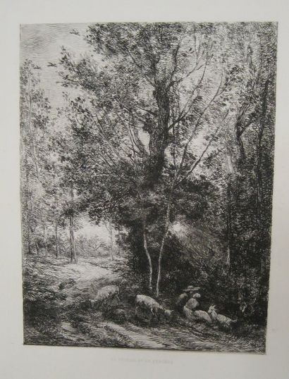 Charles François DAUBIGNY Le berger et la bergère. 1874. Eau-forte. 290 x 219. Delteil...