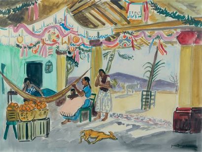 Yves BRAYER (1907-1990) Le hamac, Temantepec Aquarelle et mine de plomb sur papier....