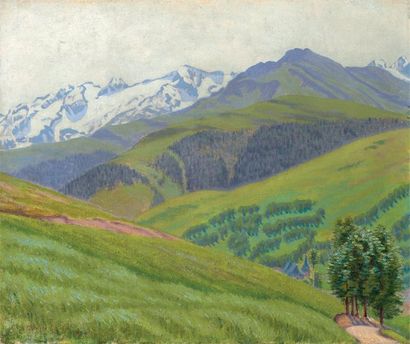 Charles LACOSTE (1870-1959) Paysage Alpin ou Pyrénéen Huile sur toile. Signée en...