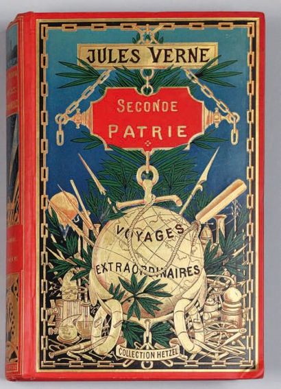 Jules Verne Seconde Patrie. 1900. Cartonnage au globe doré de type 3, en 1er tirage...