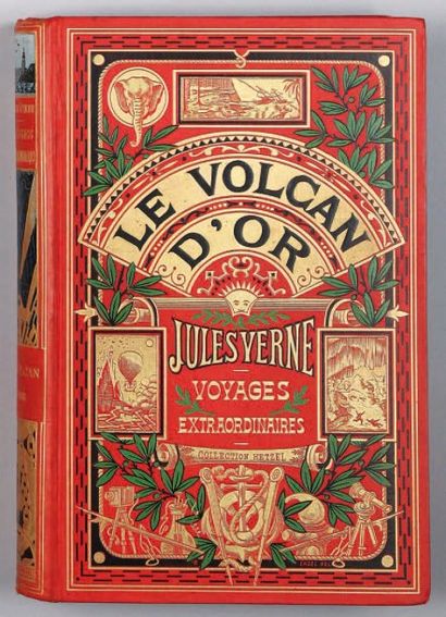 Jules Verne Le Volcan d'Or. 1907. Cartonnage " au titre dans l'éventail ". C'est...