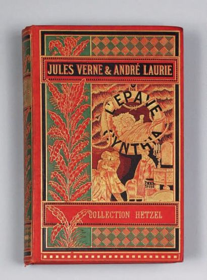 Jules Verne L'épave du Cynthia. 1885. Cartonnage de type " à la fougère bicolore...