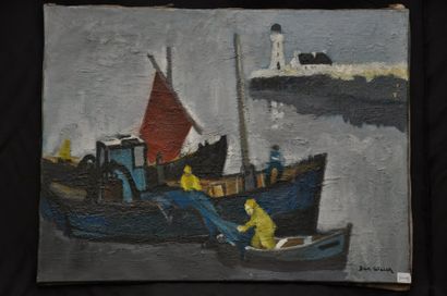 DAN WALCK "Pêcheurs au filet" Huile sur toile signée en bas à droite 46 x 61 cm