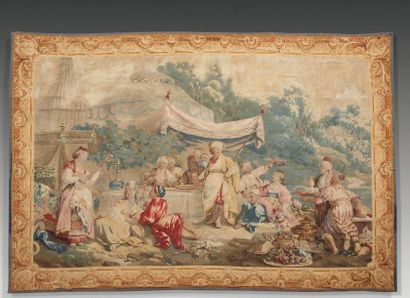  Tapisserie en laine et soie "Le repas" Manufacture royale de Beauvais, vers 1770....