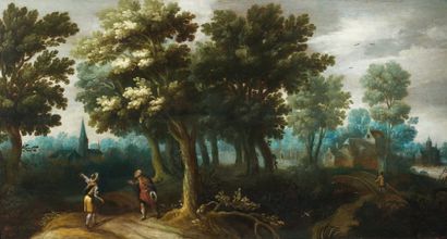 Attribué à Claes Dircksz van der HECK (Vers 1571-1649) La rencontre à l'orée du bois...
