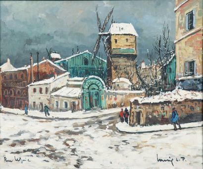 Robert LAVOINE (1916-1999) « rue Lepic » Huile sur toile, signée. 43 x 54 cm