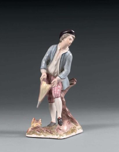 NIDERVILLER - faïence Statuette à décor polychrome représentant un villageois debout...