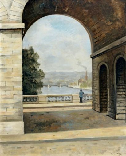 René DUREY (1890-1959) Le Viaduc d'Auteuil Huile sur toile signée en bas à gauche....