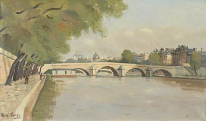 René DUREY (1890-1959) Le Pont Royal Huile sur toile signée en bas à gauche. 33 x...
