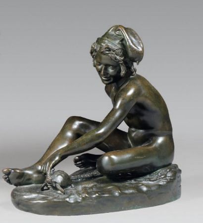François RUDE (1784-1855) Le pêcheur Napolitain Bronze à patine verte foncée, signé...