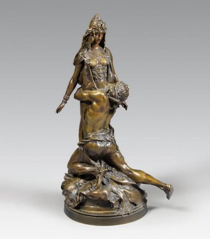 Théodore RIVIÈRE (1857-1912) Salambo chez Matho, Carthage Bronze à patine brune et...