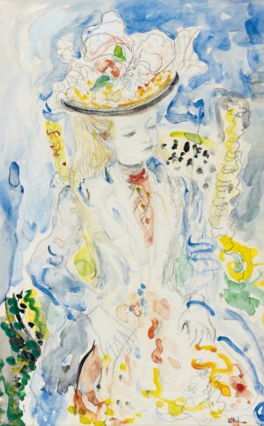 Kostia TERECHKOVITCH (1902-1978) Jeune fille à la chaise jaune Aquarelle. Signée...
