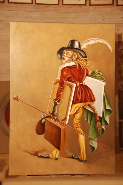 null Maître van D... Huile sur toile, signée. 162 x 114 cm.
