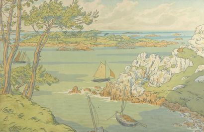 null ESTAMPES Henri RIVIERE (1864-1951) L'île -Les aspects de la Nature pl.VII.1898....