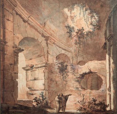 Jean-Baptiste REGNAULT (1754-1829) Deux personnages dans les ruines du Colisée Sanguine,...