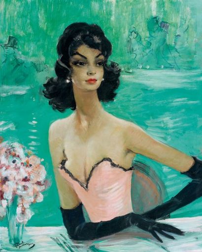 Jean-Gabriel DOMERGUE (1889-1962) Portrait d'une élégante Huile sur panneau d'isorel....