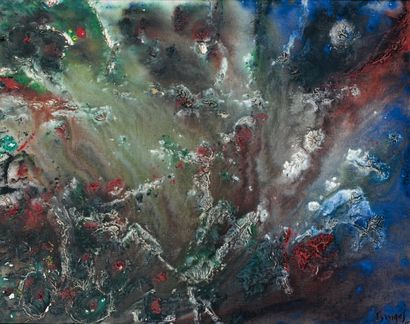 Thanos TSINGOS (1914-1965) Composition abstraite Huile sur toile. Signée et datée...