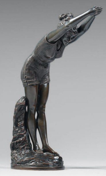 Odoardo TABACCHI (1831-1905) La Tuffolina ou la plongeuse Epreuve en bronze à patine...