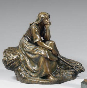 Corneille THEUNISSE N (1863-1918) Moissonneuse au repos Epreuve en bronze à patine...