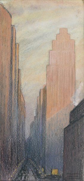 Albert REUSS (1899-1916) Madison avenue, 1921 Aquarelle, pastel et fusain sur papier....