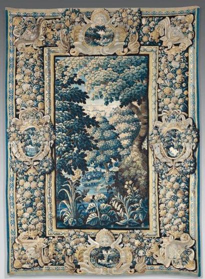 null Très rare tapisserie verdure atelier Flamand Très belle bordure à dessins floraux...