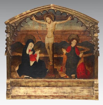 École du NORD de la FRANCE vers 1490 Le Christ en croix entouré de la Vierge Marie...