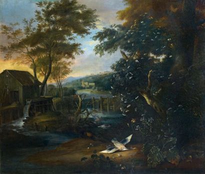 Mathias W ITHOOS (Amesrfoort 1627 - Hoorn 1703) Paysage de campagne au moulin, avec...