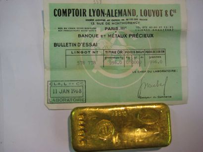 null LINGOT OR 
Bulletin d'essai Comptoir Lyon Alemant Loyot n° 578 778
Titre : 996...