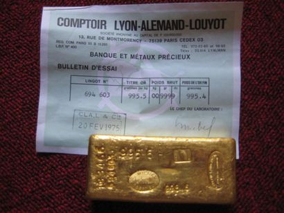 null LINGOT OR
Bulletin d'essai Comptoir Lyon Allamand Louyot N° 694 603
Titre or:...