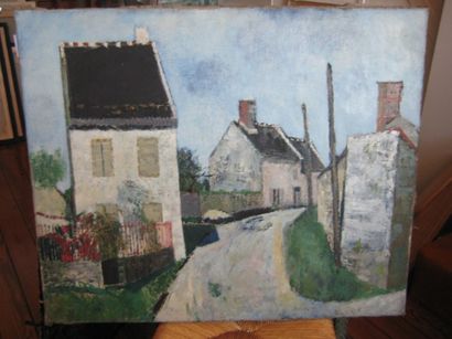 René GENIS (1922-2004) «Route à Vilbert, 1956»
Huile sur toile.
Signée en bas à droite,...