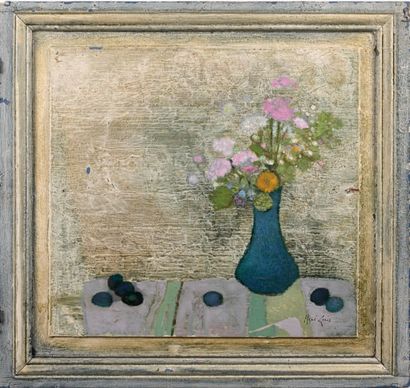 René GENIS (1922-2004) «Bouquet de fleurs sur une table»
Huile sur une porte se trouvant...