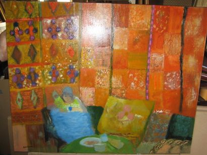 Guy Bardone (1927-2015) «Le salon de thé, Ouarzazate, Maroc»
Huile sur toile.
Signée...
