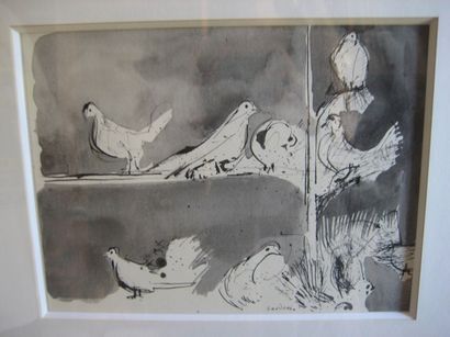 Guy Bardone (1927-2015) «Les pigeons»
Encre et lavis sur papier.
Signé en bas vers...