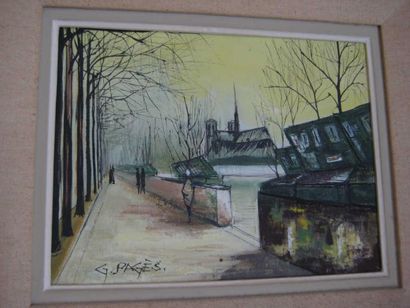 null G.PAGES, Le quai à Paris, Huile sur toile, signée en bas à gauche, 25.5 x 33...