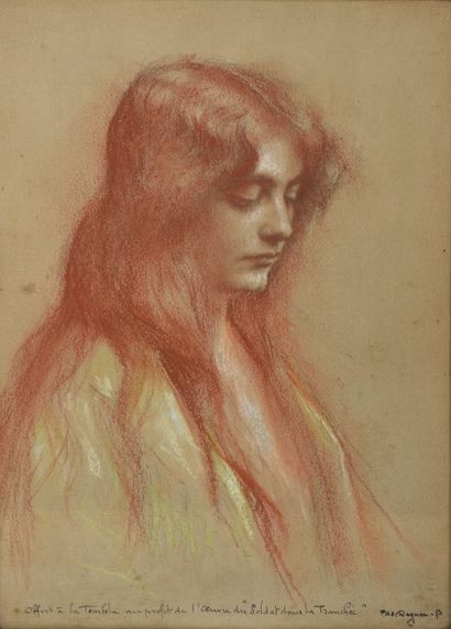 Pascal DAGNAN-BOUVERET (1852-1929) 
Portrait de jeune femme aux cheveux longs
Pastel,...