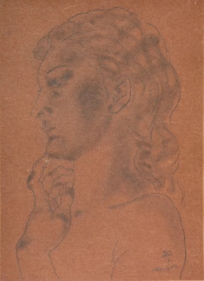 Léonard FOUJITA (1886-1968) 
Jeune femme de profil, circa 1927
Crayon sur papier,...