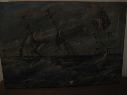null "Le vaisseau dans la tempête" Huile sur panneau (recollé) 20 x 30 cm (accid...
