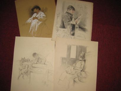null LUBIN DE BEAUVAIS (1873-1917)
Lot de 4 dessins sur le thème « Scènes de vie...