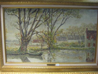 null Fernand LAVAL (1886/95-1966)
Le hameau à la rivière
Huile sur toile
Signée et...